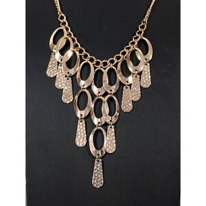 Cato Gold Tone Hammered Oval Bib Necklace Statement Elegant Retro 22 in